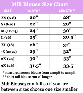 Mili® Blouse Size Chart